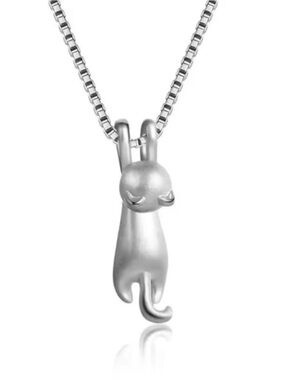 Stirling Silver Cat Pendant Necklace - Sleek Silver Cat Charm
